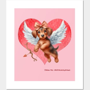 Cute Valentine Cupid Dachshund Heart Posters and Art